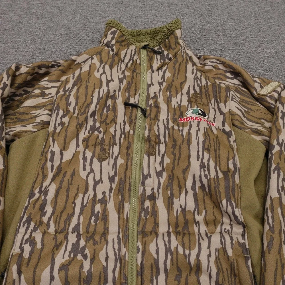 CHG Elite Jacket Mens Medium Brown Camo Fleece Full Zip Mossy Oak Bottomland